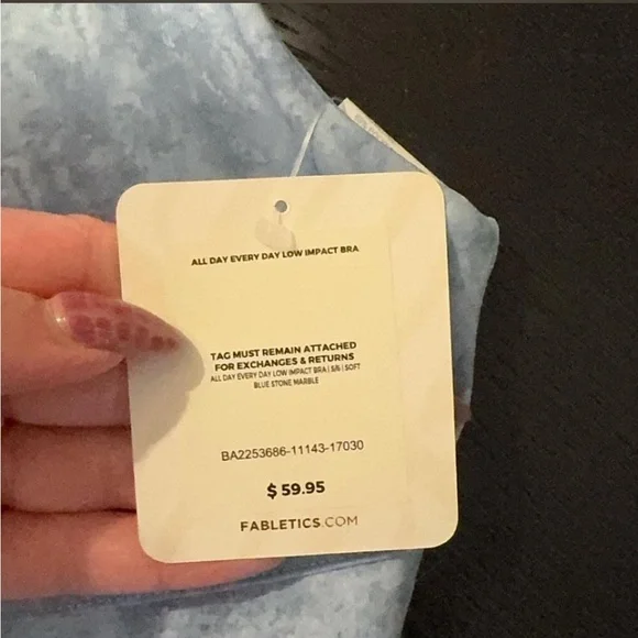 Fabletics Pale Blue Marble V-Neck Wireless Sports Bralette - Picture 2 of 4